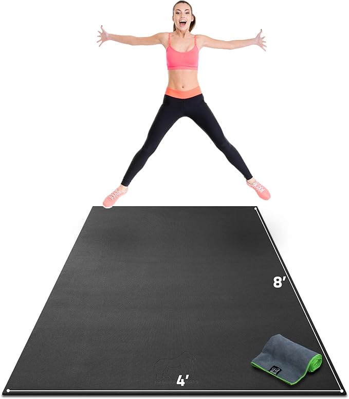 Gorilla Mats Large Exercise Mat – 6'x4', 7'x4', 7'x5', 8'x4', 10'x4' (1/4" Thick) – Ultra Durable Workout Mat for Home Gym Flooring – Non-Slip, Flat Fitness, Yoga & Weight Lifting Floor Mat
