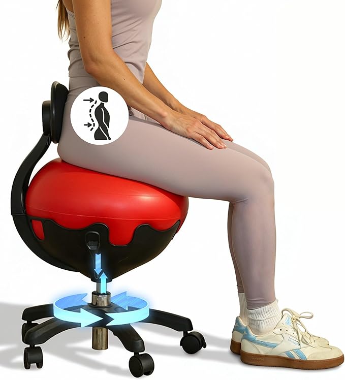 Aeromat Elite Yoga Ball Chair for Office & Home 250lbs Cap – Ergonomic Balance Ball Desk Chair w/Lockable Wheels,Adjustable Height, Anti-Burst Removable Ball, Back Support for Posture & Core Relief
