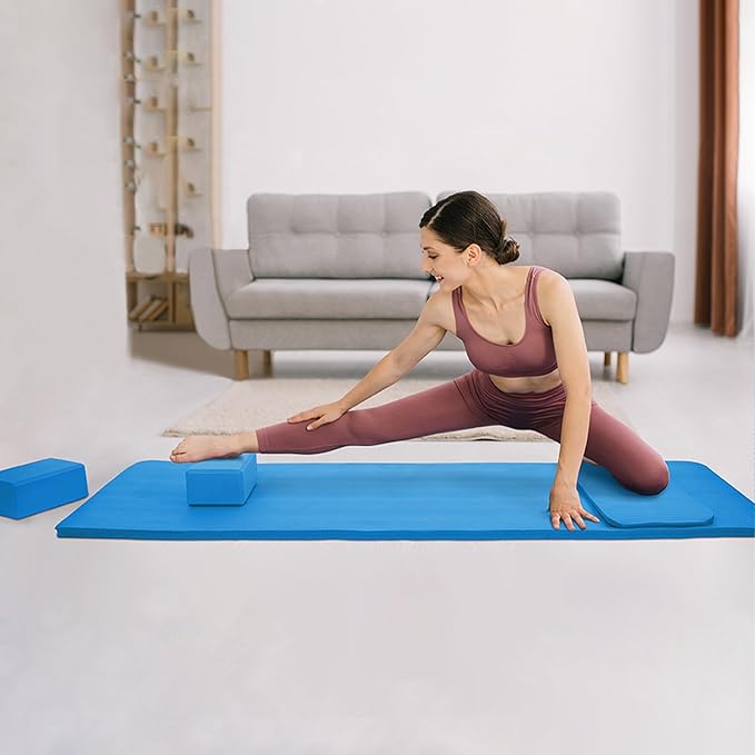 BalanceFrom 71x24 Inches Yoga Mat with Knee Pad and Optional Blocks – Extra 1-Inch Thick Non-Slip Foam with Anti-Tear Surface and Carrying Strap for Home, Studio, or Gym Workouts