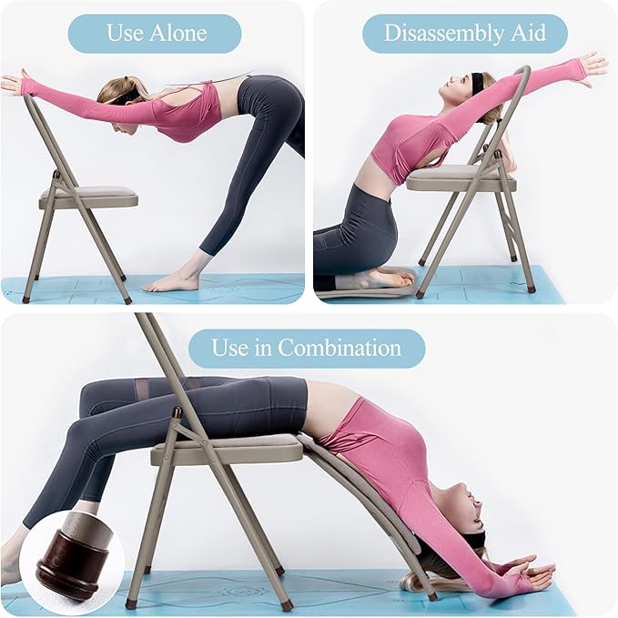 tonchean Yoga Auxiliary Chair with Lumbar Back Support Professional Thickened Foldable Balance Handstand Training Tool Abs & Core Strength Training for Seniors and Adults（Gray）