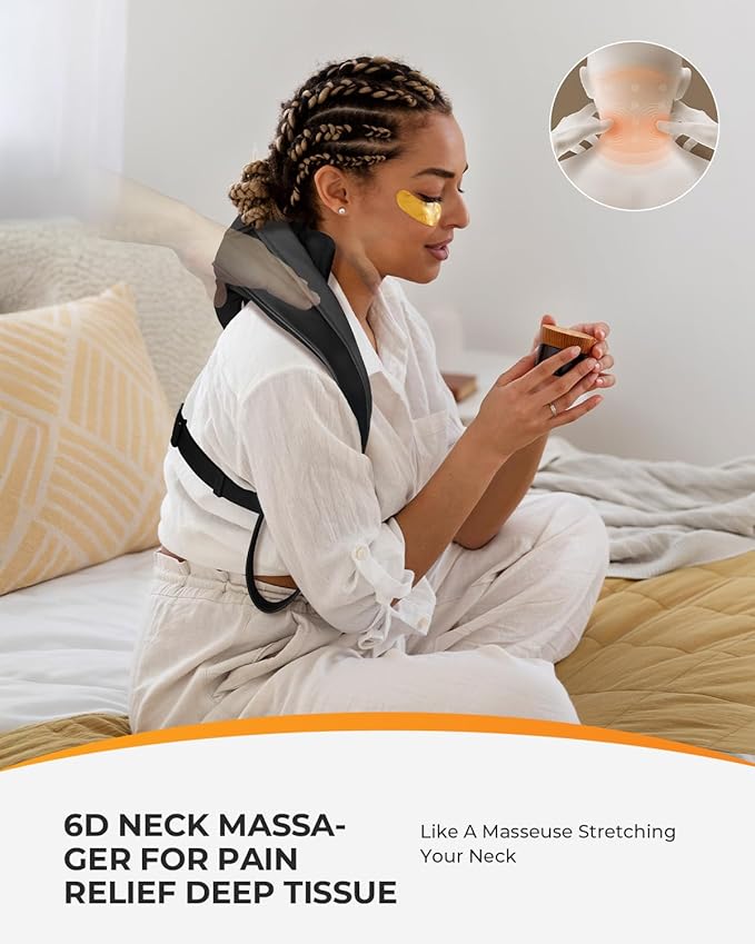 CooCoCo Cordless Neck Massager,Birthday Ideas for Dad Mom, Neck and Back Massager for Pain Relief Deep Tissue, Shiatsu Shoulder Massager for Pain Relief, Back Massager with Heat