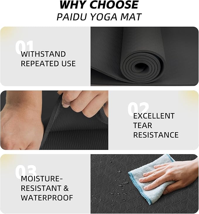 Extra Long Wide Yoga Mat 76"x33"x2/5 Inch - Non Slip Thick Exercise Mat for Home Gym, Yoga, Pilates & Workouts