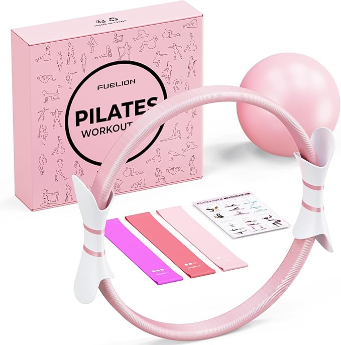 Pilates Ring Set for Women, Home Workout Pilates Equipment with Resistance Bands, 14'' Magic Circle, Mini Ball, Pilates Starter Kit for Strength, Toning and Flexibility