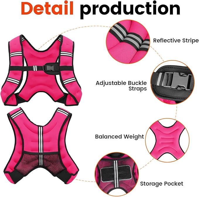 Weighted Vest, 6lb/8lb/10lb/12lb/16lb/20lb/25lb/30lb Weight Vest for Men Women, Body Weight Vests Adjustable with Reflective Stripe for Strength Training, Running, Workout, Jogging, Walking