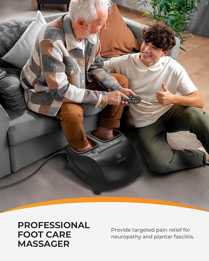 CooCoCo FSA Eligible Foot Massager with Heat, Upgrade ABS Feet Massager with Remote, Foot Massager for Neuropathy & Plantar Fasciitis, Foot Massage Machine with Base, Kneading Compression, Foot Warmer