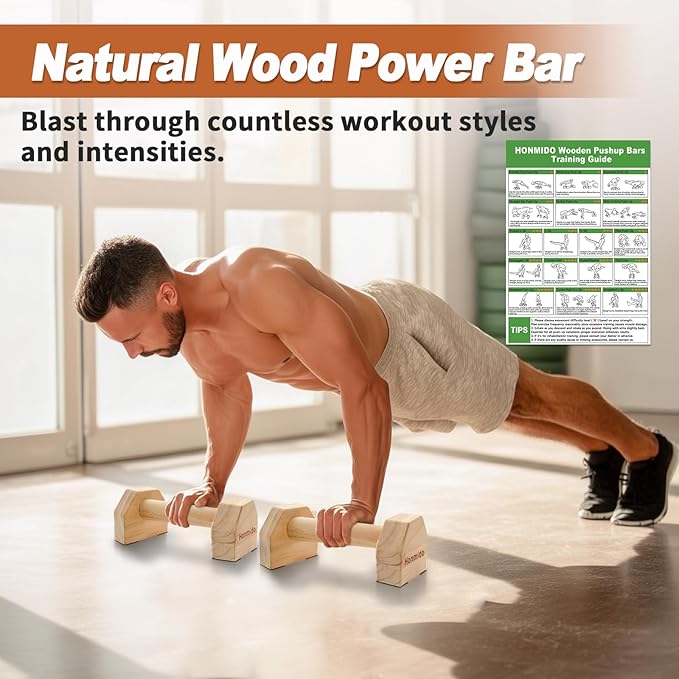 Wooden Parallettes 2 PCS Push Up Stand For Floor Calisthenics Bars Home, Handles Handstand Blocks Beech & Pine Wood Pushup Non-Slip Base Parallel Exercise Equipment For MenTrainers