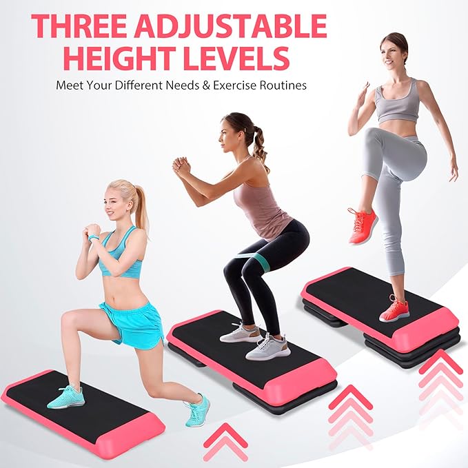 Smartxchoices 43 Inch Aerobic Stepper Adjustable Exercise Workout Step Platform Bench with 4 Risers 4" - 6" - 8" Height for Home Gym Fitness Training High Step Aerobics Platform