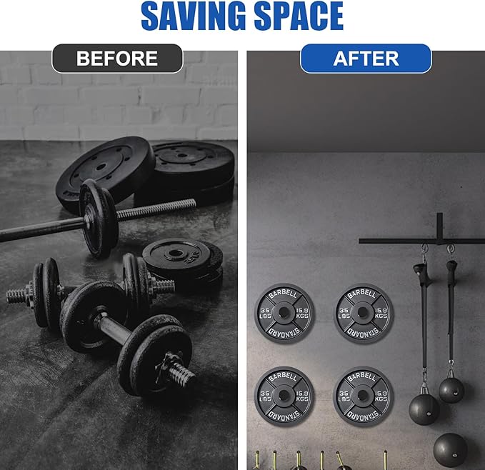 4 Pack Weight Plate Holder, Wall Mounted Weight Rack Storage for 2" Weight Plate, Max Weight Capacity 330 lb with Black Powder Coated for Garage Home Gym Strength Training