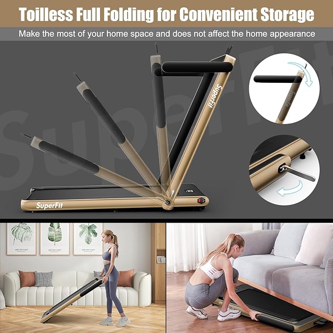 Goplus 2 in 1 Folding Treadmill, 2.25HP Superfit Under Desk Electric Treadmill, Installation-Free with Remote Control, APP Control and LED Display, Walking Jogging for Home Office
