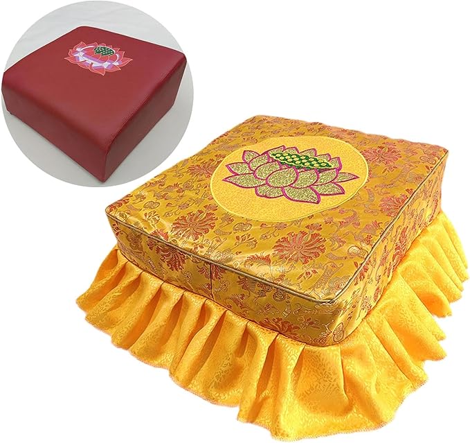 Kneeling Stool Floor Seat with Detachable Washable Cover for Adults Nonslip Meditation Bench Tatami Seat for Yoga Prayer Home 18.50x18.50x9.84inch- Yellow Set