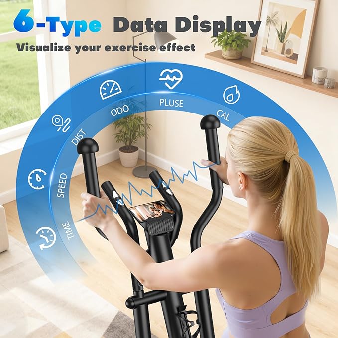 Elliptical Exercise Machine for Home, 16-Level Magnetic Resistance Elliptical Trainer with Hyper-Quiet Drive, 15.5IN AStride, LCD Monitor & App Support, 350LBS Weight Capacity