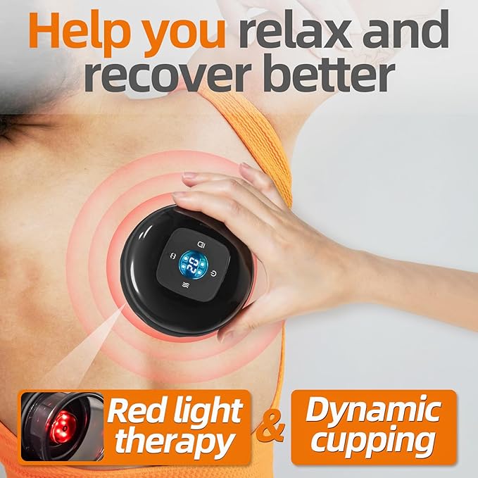 Becommend 5-in-1 Remote Cupping Kit for Massage Therapy with 20-Level Suction & Heat, Red Light – Cupping Set with 2 Replaceable Cups for Back Pain, Knots, Soreness Relief (Black)