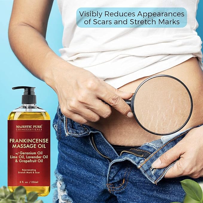 Majestic Pure Sore Muscle Massage Oil and Frankincense Massage Oil Bundle – 8 fl oz Each