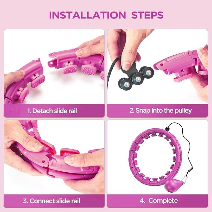 Weighted Exercise Hoop Plus Size 32 Detachable Knots, No Falling Smart Huula Hoop for Adults & Beginners, 2 in 1 Abdomen Fitness Massage with Auto Spinning Ball - Purple