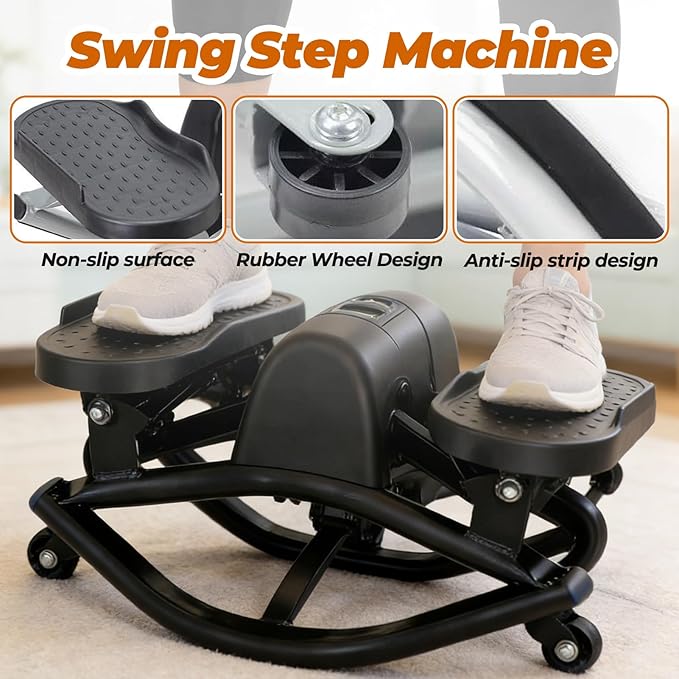 2026 New Rock Stepper Machine with Side to Side Motion and Resistance Bands Compact Stepper for Home Workouts Features Digital Monitor for Steps Time