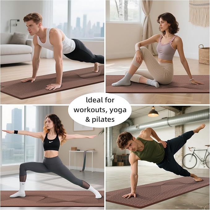 ILILI Yoga Mat, 72x25×0.3 Inch, TPE Exercise Mat, Tear-Resistant, Fitness Yoga Mat with Carrying Strap, Ideal for Yoga, Pilates, Home Workouts, Stretching & All Fitness Routines