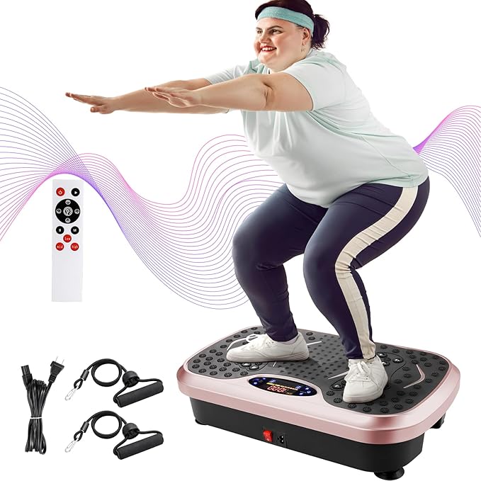 TLSUNNY Vibration Plate,3D Shake Board,Power Workout Platform,Full Body Shaping,Weight-Loss Exercise Machine for Lymphatic Drainage,W/2 Resistance Bands, Acupressure Foot Pedal&Remote Control