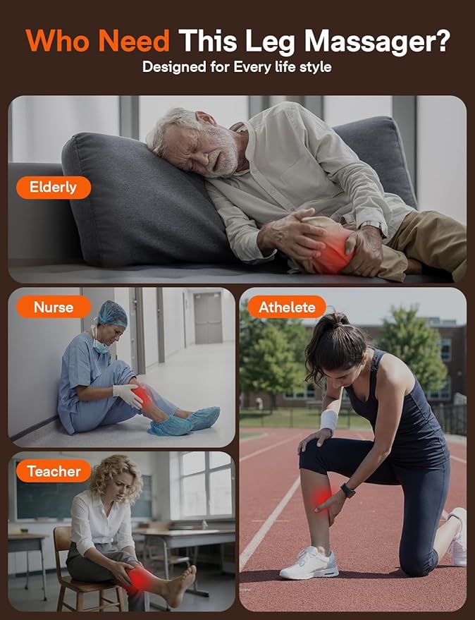 ALLJOY Leg Massager for Circulation and Pain Relief FSA, Gifts for Men Women Dad Mom, Leg Massager with Heat and Compression, 2 Heat 5 Modes 4 Intensities 4 Extenders