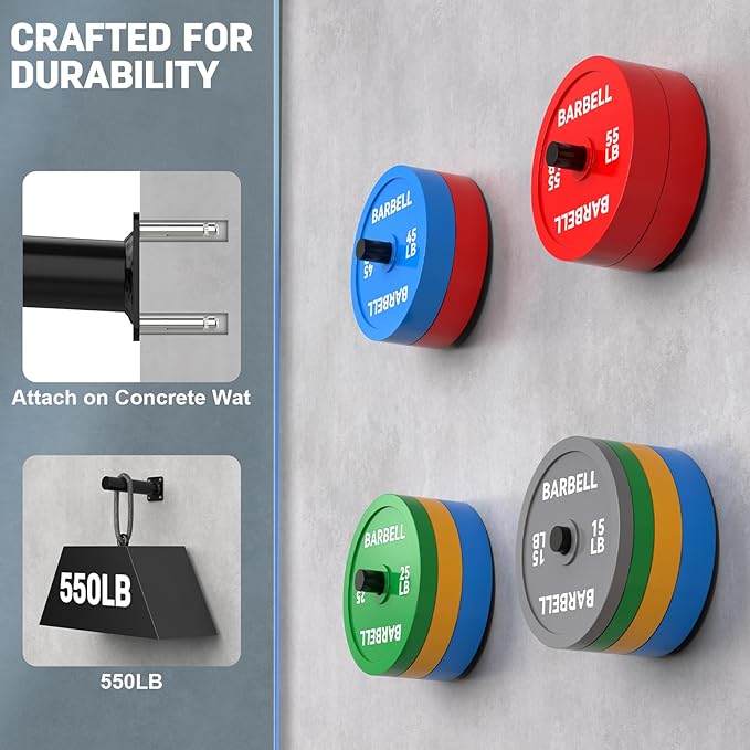 Wall Mount Weight Plate Holder for Olympic Plates, Heavy Duty Steel Weight Plate Wall Mount, Black High Capacity Weight Holders for Plates Home Gym Organizer