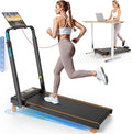 Walking Pad Treadmill with 12% Incline & Dual LED Display, 4 in 1 Walking Pad with Handle Bar, 3.5HP Foldable Under Desk Treadmill, Portable Treadmills for Home 350LBS, 4 Adjustable Incline, RGB Light