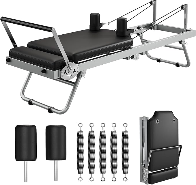 Pilates Reformer, Foldable Pilates Machine & Equipment for Home Use and Gym Workout, Suitable 5 Springs Full-Body Workout, Portable Pilates Equipment for Beginners