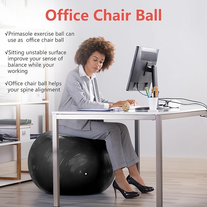 Primasole Exercise Ball for Balance Stability Fitness Workout Yoga Pilates at Home Office & Gym Birthing Ball for Pregnancy, Office Ball Chair