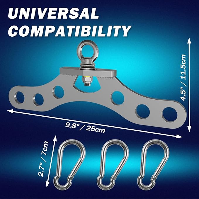 J Bryant Stainless Steel Double to Single Pulley Adaptor Plate for Cable Machine – Fitness Dual Pulley Connector with 3 Carabiners for LAT Pulldown, Triceps Pushdown, and T Bar Row Accessories