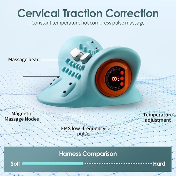 Neck Massager with Cervical Traction, Ergonomic Neck Pain Relief Device, Portable Neck Relaxer for Home & Office, Lightweight Neck Support Massager