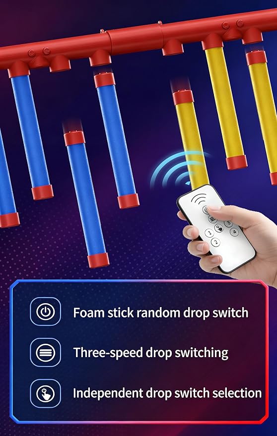 8 Sticks Reflex Challenge Practice, Falling Sticks Reaction Time Trainer Reflex Sticks Rebounce Game with Adjustable Speed Modes and Remote Contro