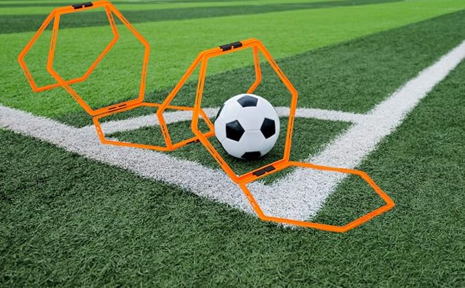 Hex Agility Rings Set of 6/12 Rings for Speed & Agility Footwork Training, Hexagon Ladder with Fitness Equipment Sport Workout Home Gym, Kids and Adults (Orange)