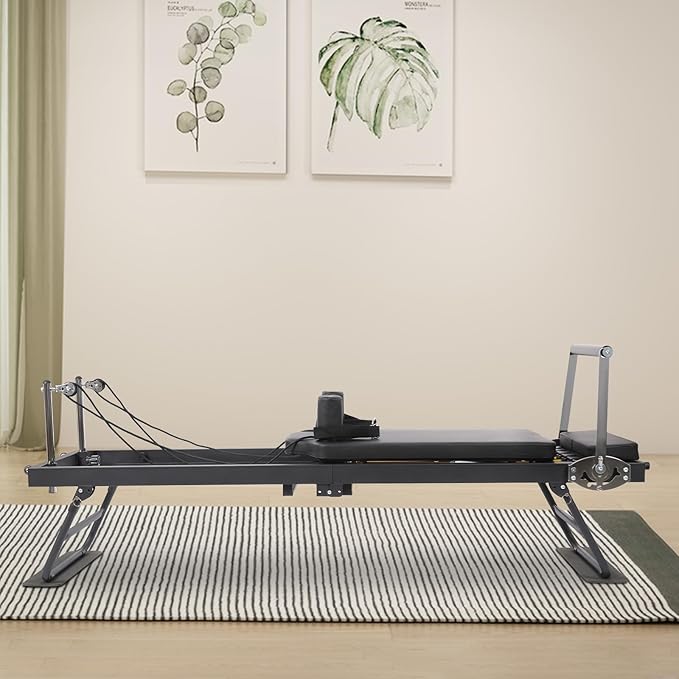 Foldable Pilates Reformer Machine with Adjustable Resistance & 264lbs Capacity, Multifunctional Yoga Fitness Equipment for Home Gym, Studio, Pilates Enthusiasts