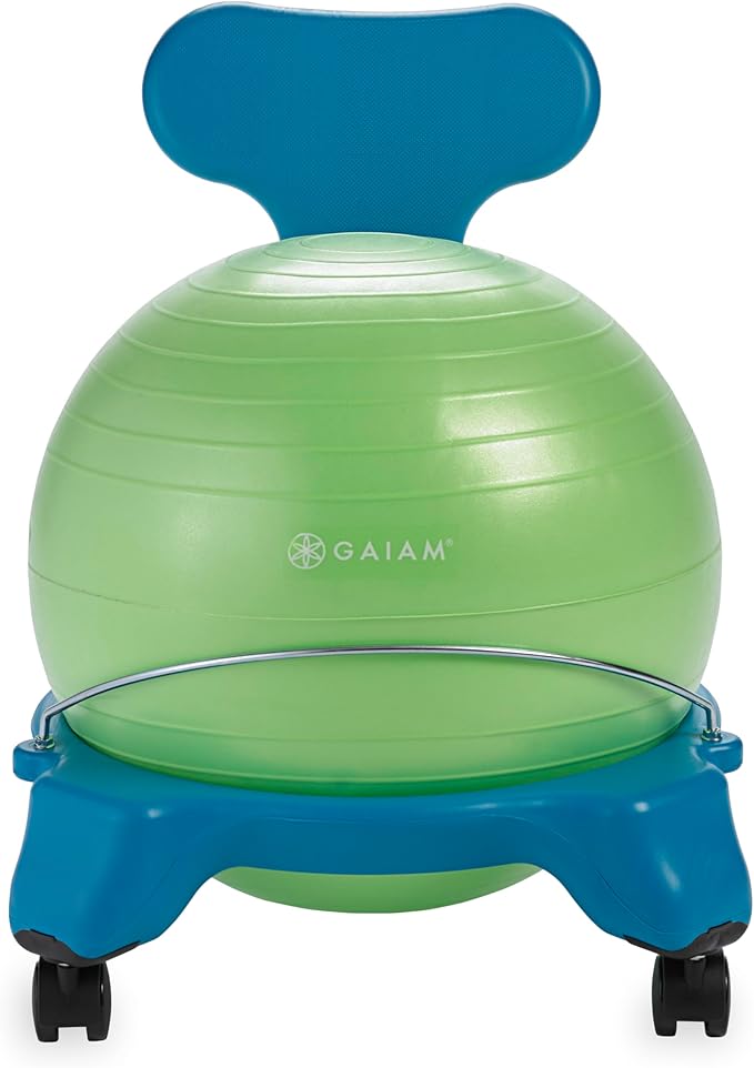 Gaiam Kids Balance Ball Chair - Classic Children's Stability Ball Chair, Alternative School Classroom Flexible Desk Seating for Active Students with Satisfaction Guarantee, Blue/Green,Metal
