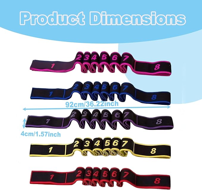 5 Pack Fitness Resistance Band for Stretching and Yoga, 8-Section Resistance Band with Numbered Markings, Applicable to Pilates, Flexibility Training, Full Body Workout