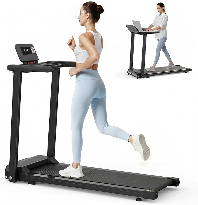 Treadmills for Home Foldable Treadmill with Handles 3 HP Folding Treadmills Walking Pad Treadmill with Handle Bar Quiet Walking Machine, 300LBS Capacity Portable Small Running Pad Home Gym