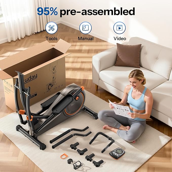 Niceday Elliptical Exercise Machine, Elliptical Machine for Home, Magnetic Elliptical Trainer with 15.5IN-19IN Stride, 16 Resistance Levels, 400LBS Loading Capacity, Support Kinomap APP