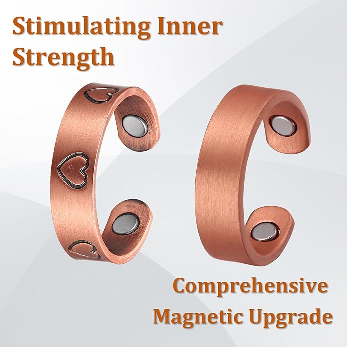 Magnetic Copper Rings Set for Women, Elegant Lymphatic Jewelry Gifts, Vintage Adjustable Vine Design