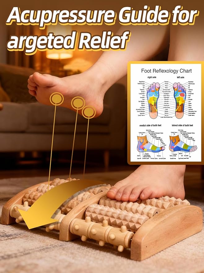 Aulock Double Foot Roller Massager Kit for Plantar Fasciitis Relief - 3 pcs Wooden Anti-Slip Feet Massager for Neuropathy Pain, Useful Gifts for Mom, Dad