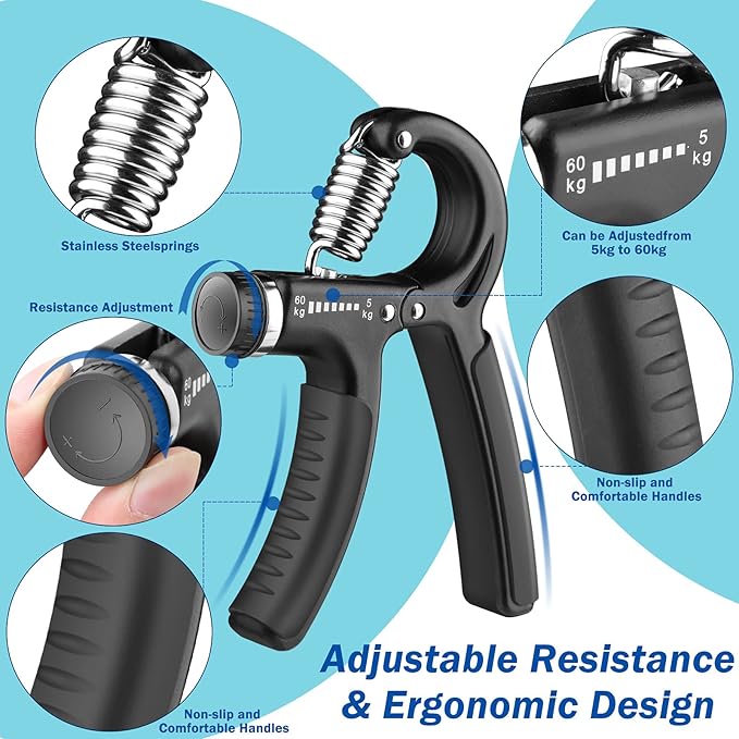 AIXPI Grip Strength Trainer, Hand Grip Exerciser Strengthener with Adjustable Resistance 11-132 Lbs (5-60kg), Forearm Strengthener, Hand Exerciser for Muscle Building and Injury Recover 2 Pack