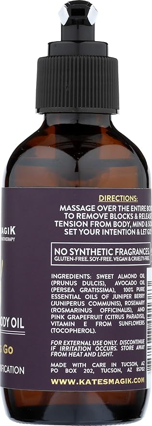 Letting Go Massage & Body Oil Sweet Almond and Avocado Oil with Pure Juniper, Grapefruit, and Rosemary Essential Oils Release Tension Stress and Negativity
