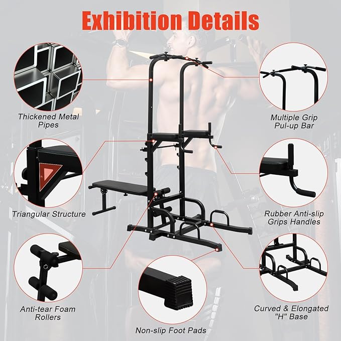 Adjustable Height Dip Bar Station, Heavy Duty Dip Station for Home Gym,Multi-function Dip Station Pull Up Bar Full Body Strength Training Workout Fitness Equipment for Tricep Dips