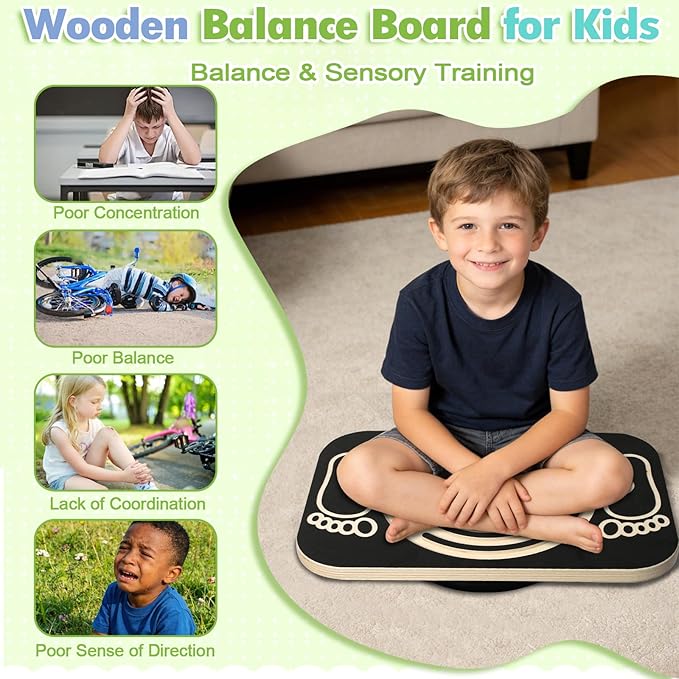 Balance Board Maze for Kids, Wobble Board Rocking Seesaw Sensory Training with 6 Balls, Non-Slip Pedals Indoor Outdoor for Boys Girls