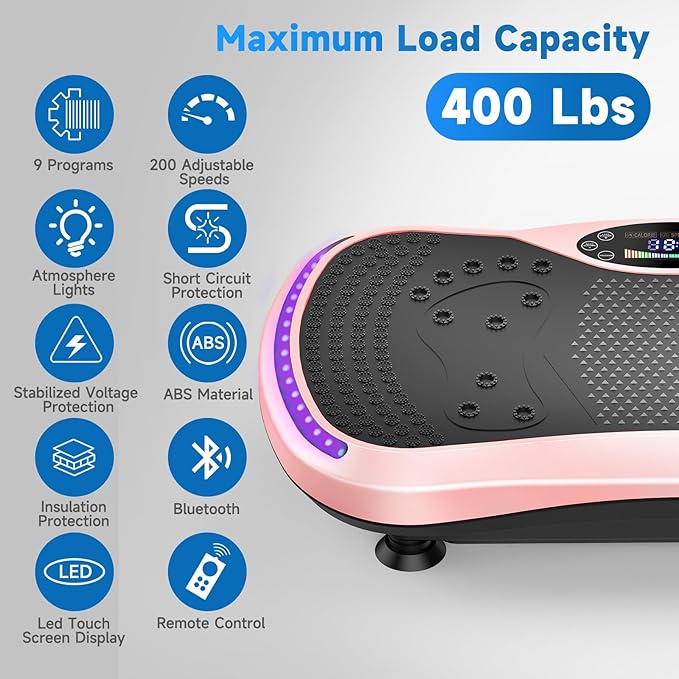 Vibration Plate Exercise Machine for Lymphatic Drainage, Vibration Machine for Full-Body Weight Loss Shaping, Vibrate Fitness Platform 400 Lbs & 200 Adjustable Speeds for Women Men Home
