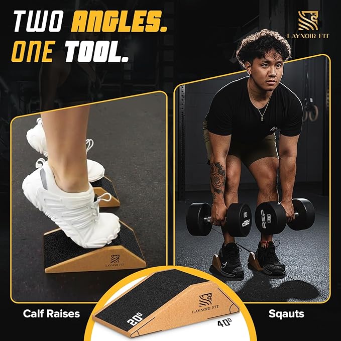 2-Pack Cork Squat Wedge Block with Anti-Slip Pads, Resistance Bands & Carry Bag – Adjustable Slant Board for Calf Stretch, Squats & Home Gym Training