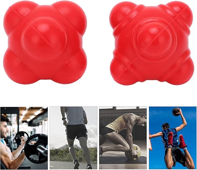 2Pcs Reaction Balls,Mini and Portable Irregular Shape Reaction Balls,Robust Rubber Bounce Reaction Balls for Speed,Strength,Running,Football,Volleyball,Basketball,Baseball(L-Red)