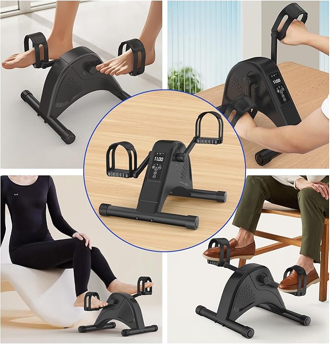 12-Levels Mini Exercise Bike Under Desk with LCD Display, Quiet Electric Bidirectional Bicycle Pedals for Home for Seniors, Stationary Bike Under Desk for Leg & Arm Physical Therapy Exerciser