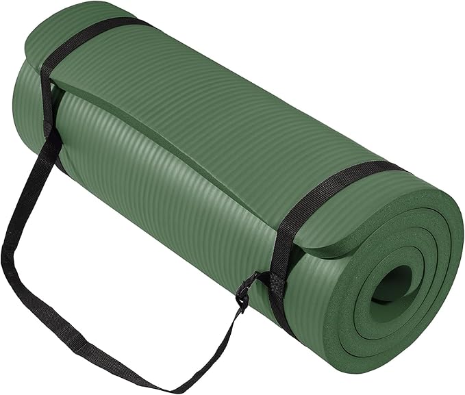 BalanceFrom 71x24 Inches Extra Thick Yoga Mat 1-Inch High-Density Foam – Roll-Up Exercise Pad with Double-Sided Non-Slip Surface and Carrying Strap for Pilates and Home Workouts, Multiple Colors