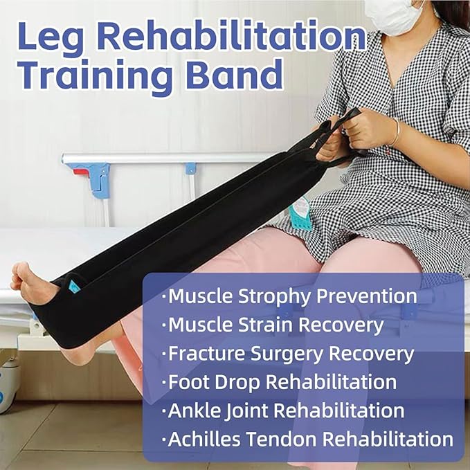 Leg Lifter Strap & Stretching Aid for Stroke Recovery, Hands-Free Physical Therapy Band for Elderly & Bedridden, Leg Rehabilitation Equipment for Knee/Hip Surgery & Foot Drop (1 Foot+ Waist Belt)