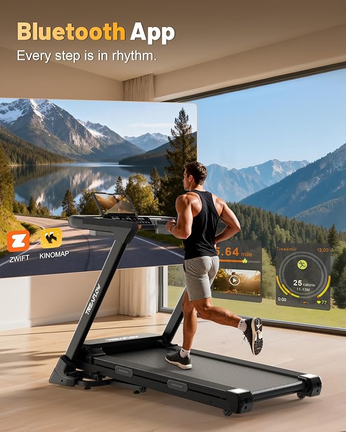 Treadmill with 0-25% Auto Incline, 3.5 HP Folding for Home Running, 10.0 MPH Max Speed, 300 lbs Weight Capacity, Bluetooth Speaker.