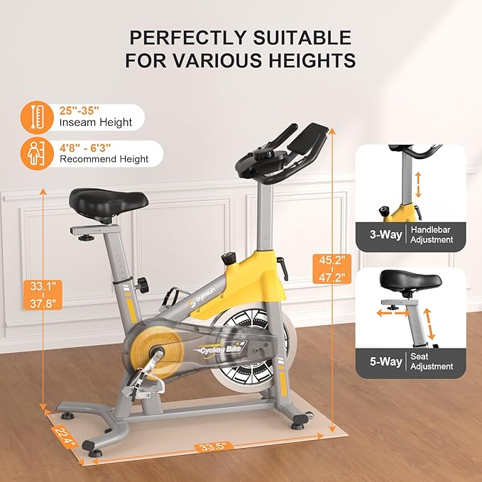 Exercise Bikes for Home,Spin Bike with Adjustable Magnetic,Brake Pad Resistance Silent Belt Drive,350lbs/300lbs Weight Capacity &Upgraded Version Seat for Home Cardio&Weight Loss(QM-530W)