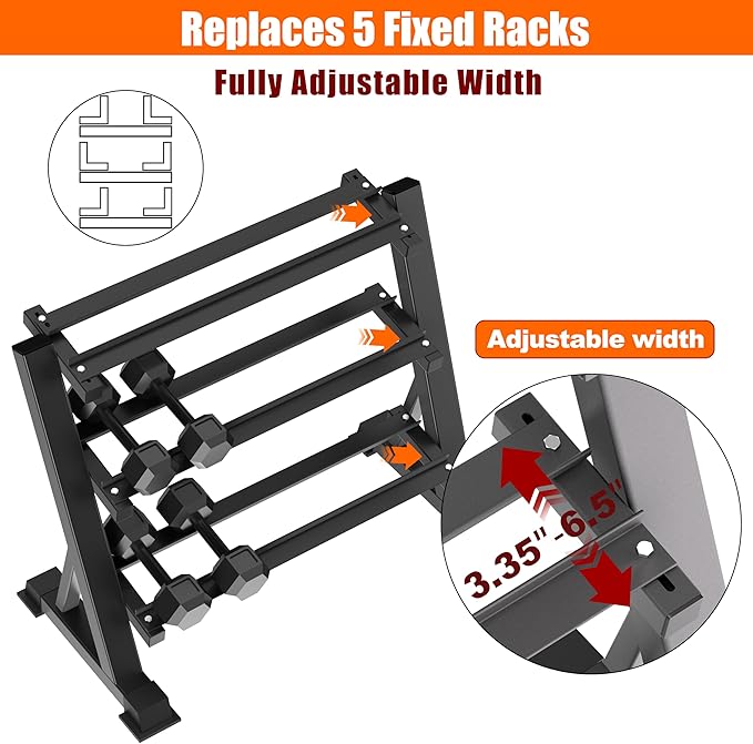 3 Tier Dumbbell Rack, 1200LBS Heavy Duty Weight Rack for Home Gym, Adjustable Storage Organizer for Free Weights, Quick & Easy Assembly, Dumbbell Rack Stand Only